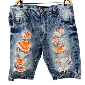 South Pole Mens Shorts 38 Blue Distressed Denim Jean Vintage Skater Y2K